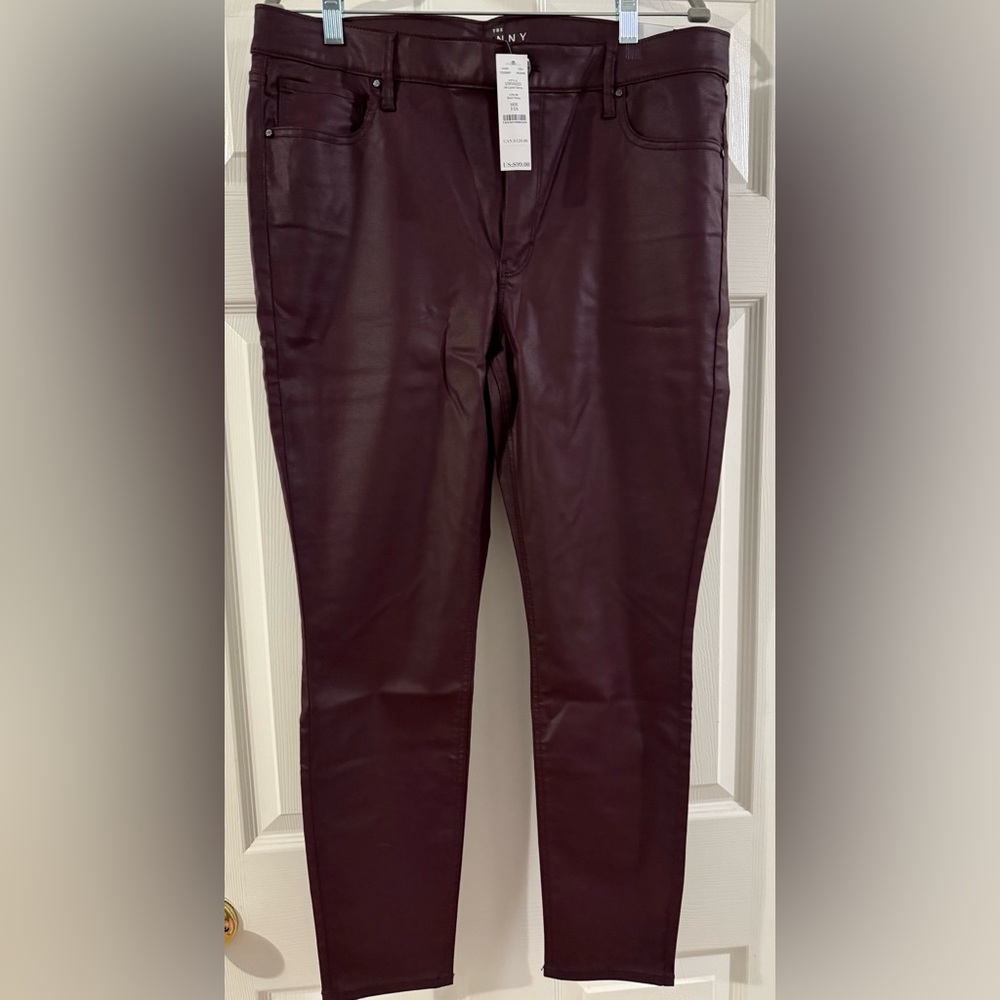 Elegant Faux Leather Maroon/Burgundy Skinny Jeans for Women